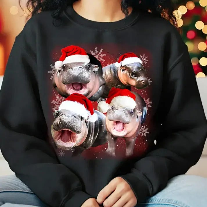 Moo Deng Moon Galaxy Shirt, Baby Pygmy Hippo Moo Deng Shirt, Moo Deng Christmas Shirt