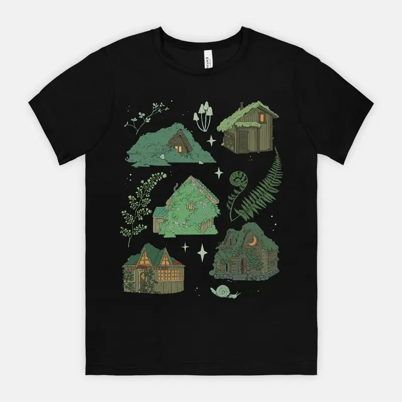 Mossy Houses Unisex Tshirt (goblincore, witchy, forestcore)