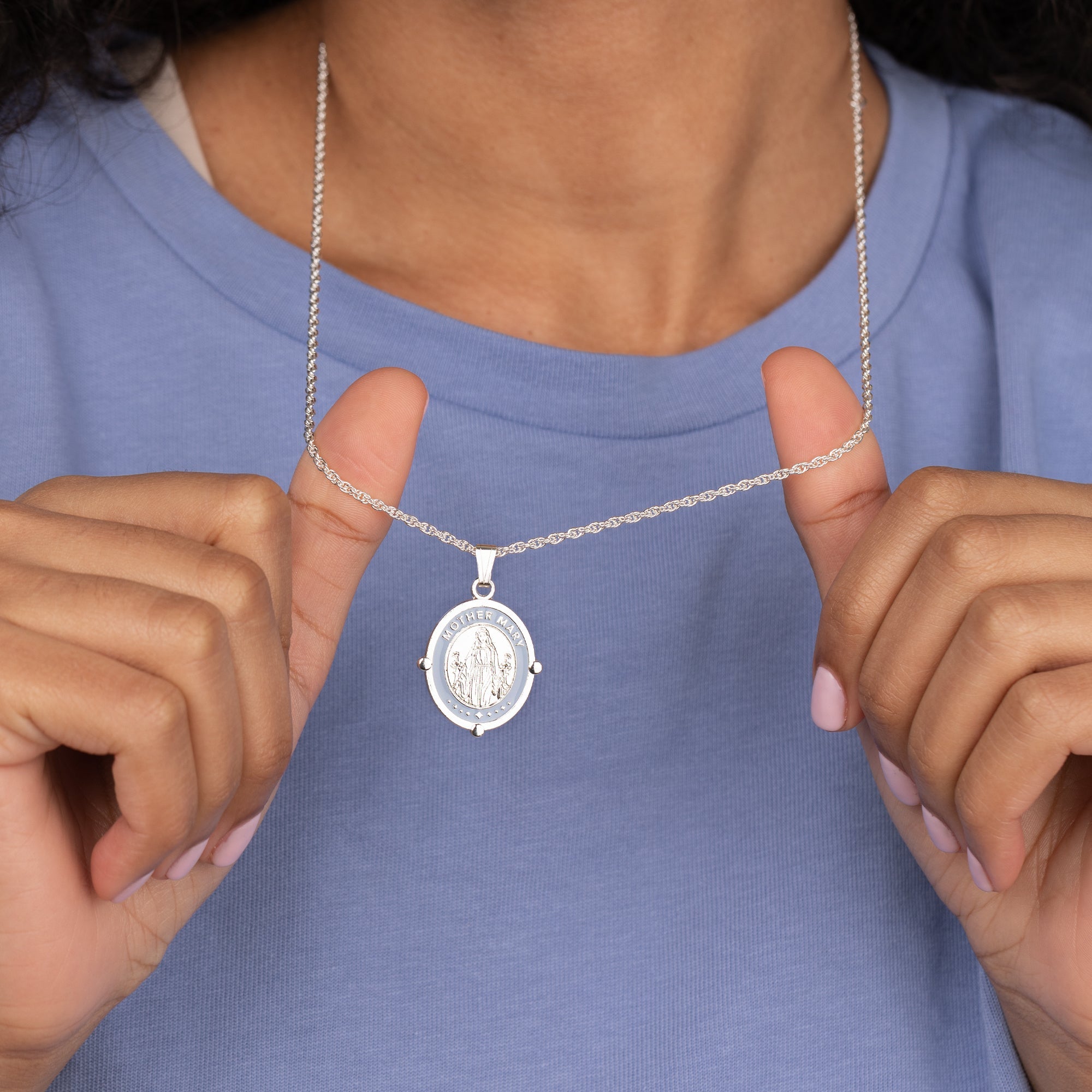 Mother Mary Embossed Charm Necklace