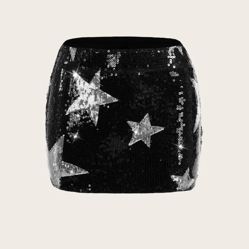 Music Festival Rave Star Pattern Sequin Bodycon SkirtY2K