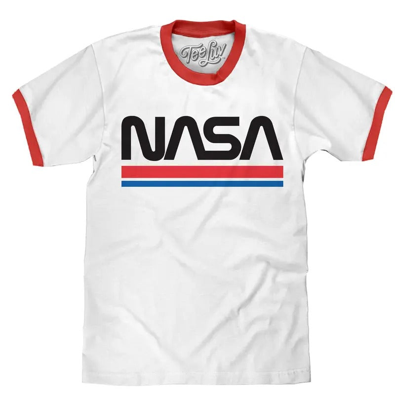 NASA Worm Logo Ringer T-Shirt - White and Red