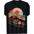 Nature art painting, orange tree, field, Moon, man, T-shirt Made in USA
