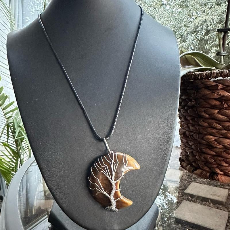 Necklace Daily Natural Crystal - Tree Design Pendant on Chain, Made