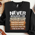 Never Apologize for Your Black Thoughts History Month Unisex Sweatshirt, Black History Month Tee, Black History Shirt