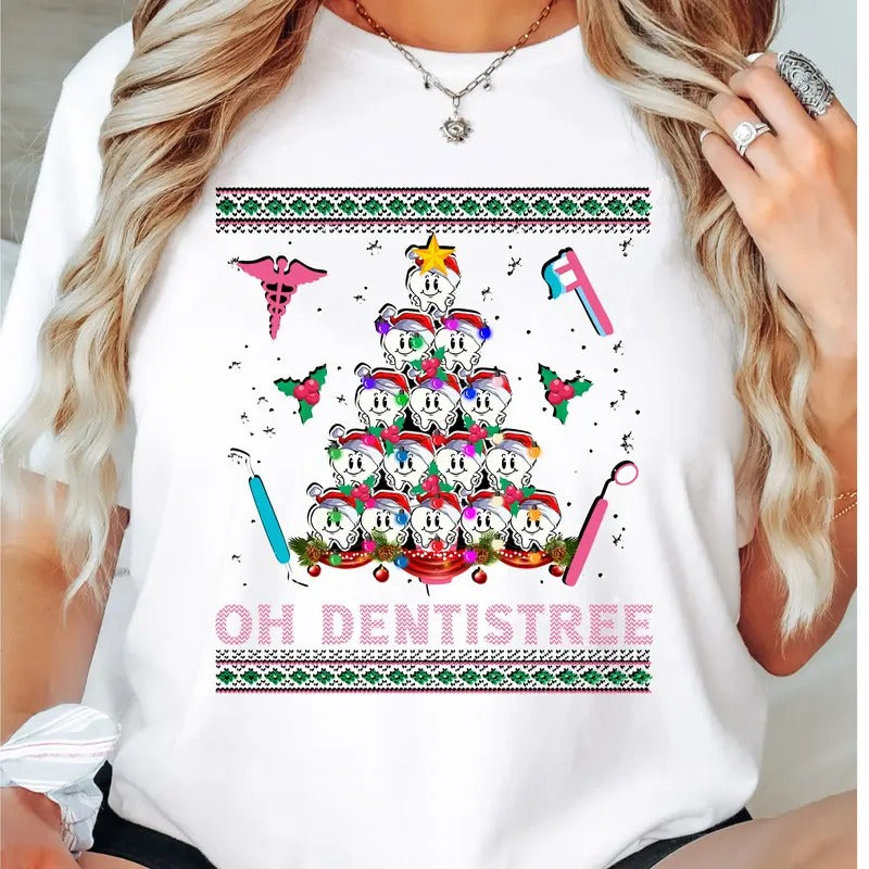 OH Dentistree Tooth T-Shirt, Dental Assistant Christmas Shirt, Christmas Dentist Student Gift Tee, Christmas Teeth Tee,...
