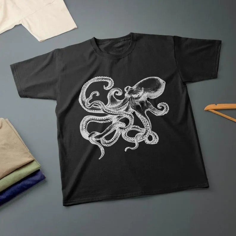 Octopus Ink Drawing Kraken T-Shirt Various Sizes & Colours Tee Made in USA