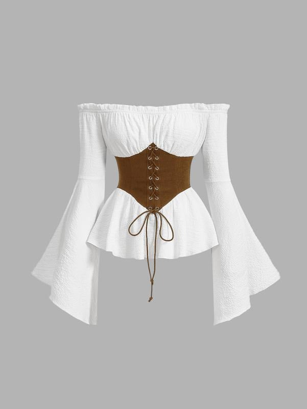 Off The Shoulder Tops Going Out Y2K Ruffle Long Sleeve Lace Up Blouse Shirt Tops