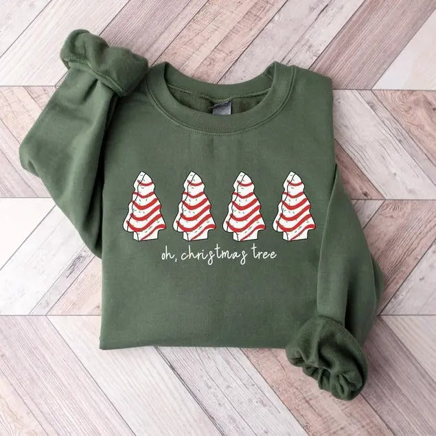 Oh Christmas Tree Sweatshirt, Christmas Cake Sweatshirt, Christmas Hoodie Women Winter Fitted Casual Cotton