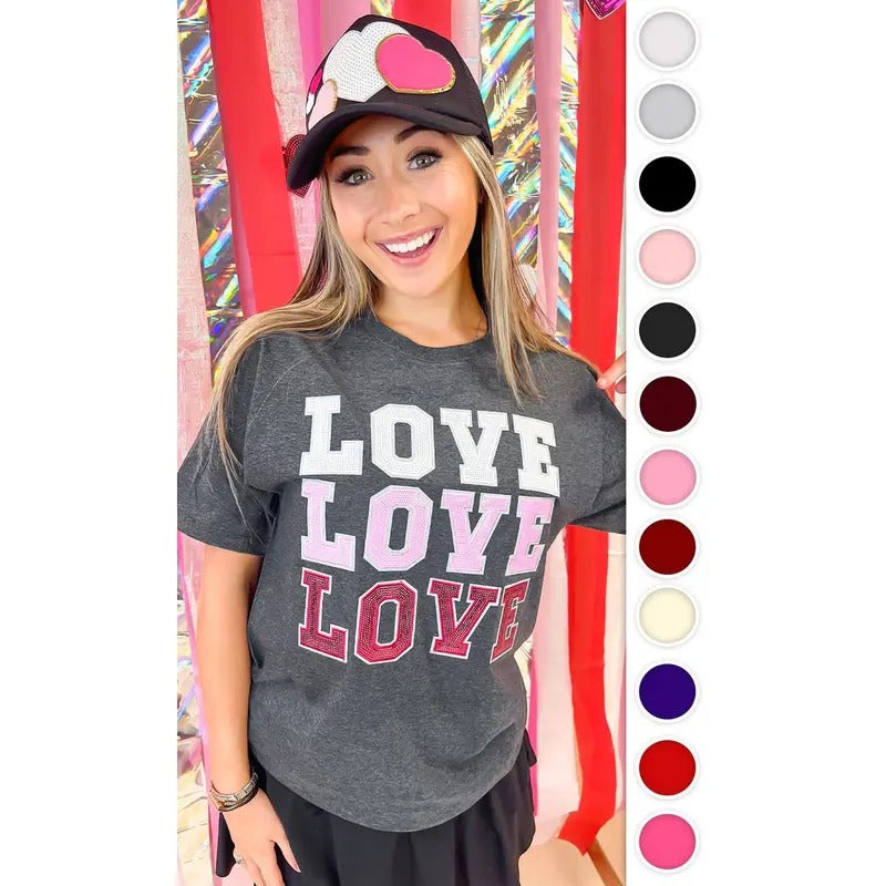 Ombre Sequin Love Valentines Graphic T-Shirt