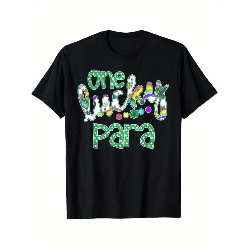 One Lucky Paraprofessional St. Patrick's Day T-Shirt for Men & Women – Black Cotton Tee with Colorful Glittery Print, Casual Round Neck, Machine Washable, Casual Wear | Glittery Print Tee | Comfortable Fit Made in USA