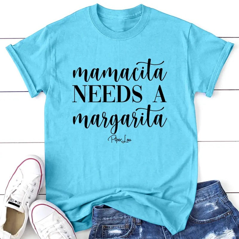 Mamacita Needs A Margarita Apparel, Proudly Printed In The USA, Tee / Tank / V Neck Gray / White / Blue / Hot Pink / Orange, #sassy #cute #blackprint