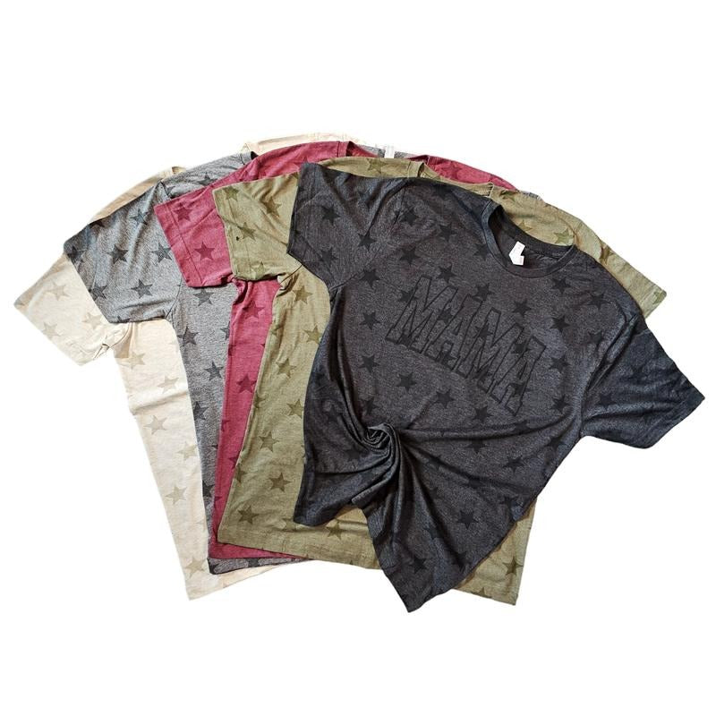 Orca ~Super Soft "MAMA" or Custom Words Women T-shirts with Stars and Puff Womenswear