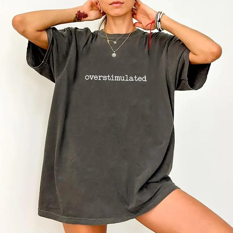 Overstimulated Period Tee, Overstimulated Graphic Tee Women, Funny Unhinged Shirts For Women, Adult Humor Shirts, Women Outfit, Shirts For Mom, Mother's Day Gifts, Women's Tops, Womenswear, Cotton Fabric Relaxed Fit Chic Style