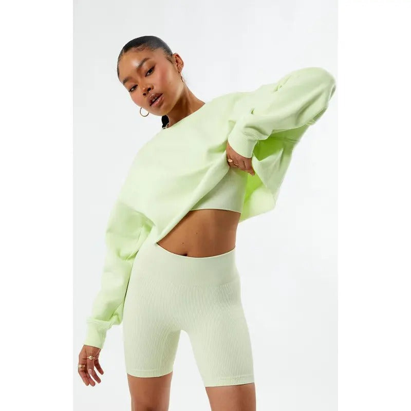 PAC 1980 Women's Raw Cut Cropped Crew Neck Sweatshirt