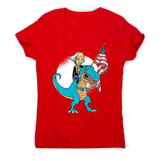 President riding t-rex - women's funny premium t-shirt