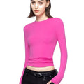 PUMIEY Crew Neck Slim Fit Tops Long Sleeve T-Shirts Sexy Basic Tee