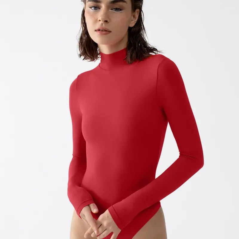 PUMIEY Women's Long Sleeve Bodysuit Mock Turtle Neck Body Suits Womenswear High Neck Basic Comfort Underwear Minimalist chanclas Festival Party
