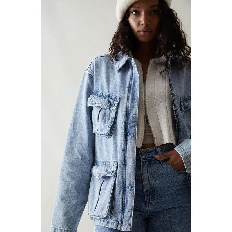 PacSun Women's Denim Cargo Workwear Jacket