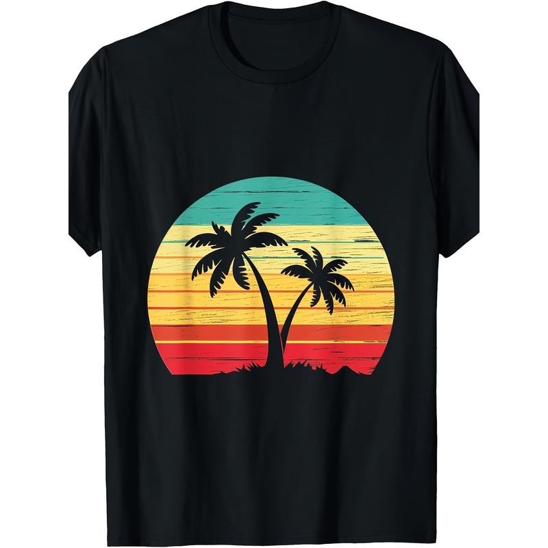 Palm Tree Sunset Tropical Beach Summer Vacation T-shirt Made in USA