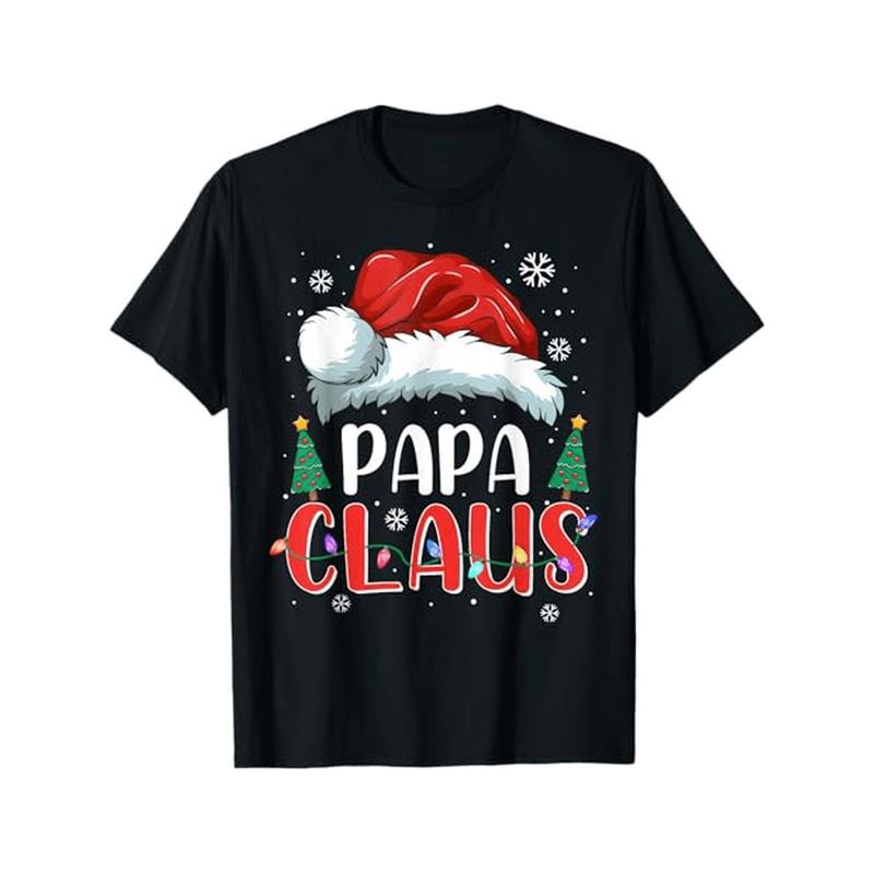 Papa Claus Shirt Christmas Lights Pajama Family Matching Theme T - Shirt, 100% Cotton, for Family Christmas Light - Themed or Warm Dress - up, S - XXXL, Black made in usa