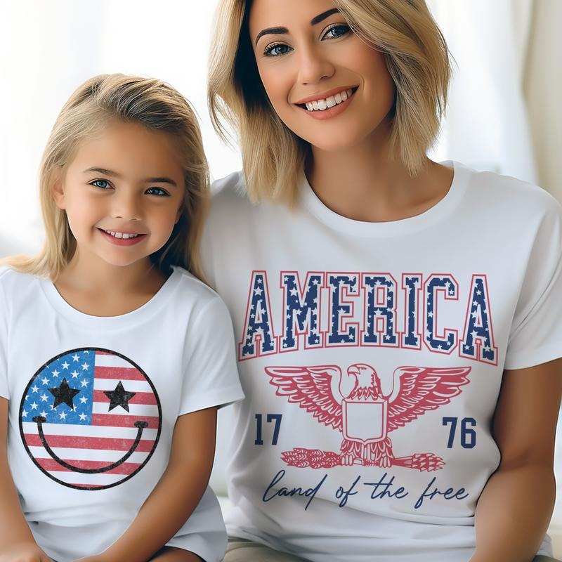 Party In The USA Tees 4th of July USA Tshirts Flag USA Smiley Face T-Shirts Family USA Holiday Tops Patriotic Hot Dog Tees Stars and Stripes Tops America the Beautiful T-Shirts