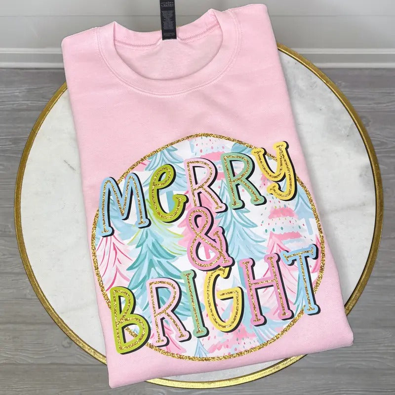 Pastel Merry & Bright Trees Sweatshirt 'NLB'