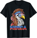 Patriotic Shirts For Men, Bald Eagle Mullet Merica American Flag Patriotic 4th Of July T-Shirt Menswear Top Casual Cotton Basic Fashion