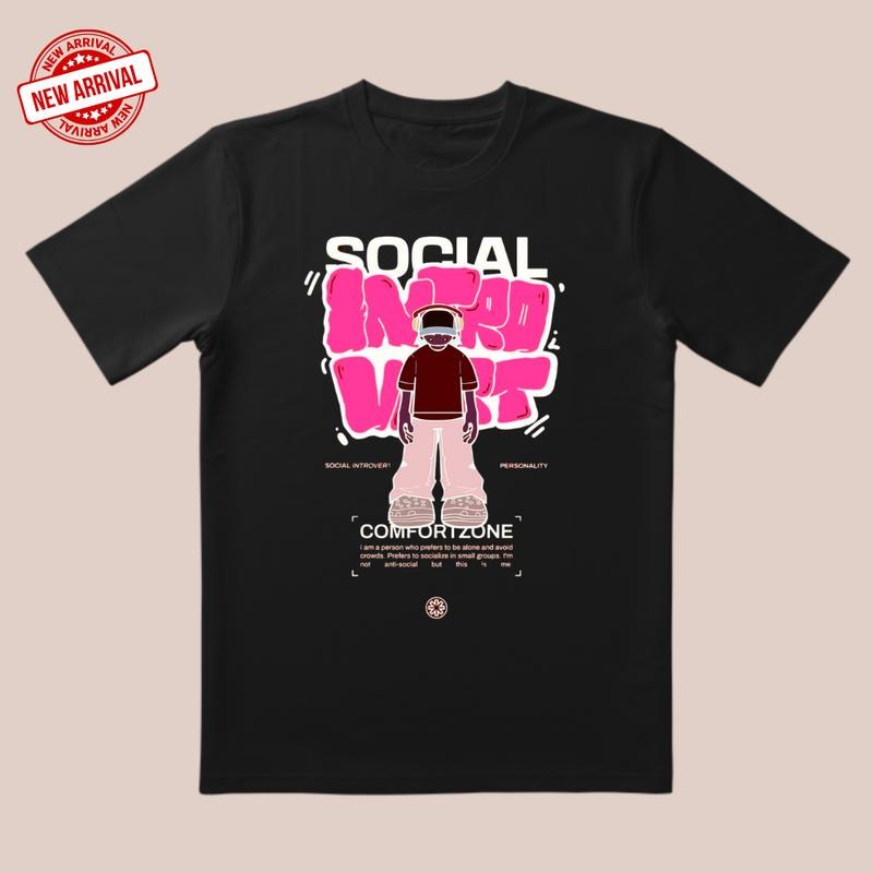 'Socially Friendly' Tee |   3D Cut & Soft Glow Texture |   Comfort Zone Style for Home/Date/Personal Expression