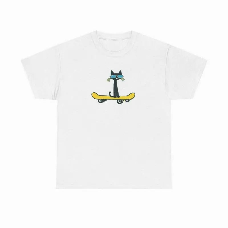 Pete The Cat On Skateboard T-Shirt Cotton Tshirt, Uniex Cotton Shirt