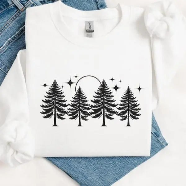 Pine Tree Hooded Sweatshirt, Cozy Forest Hoodie, Nature-Inspired Pullover, Unisex Outdoor Adventure Sweatshirt