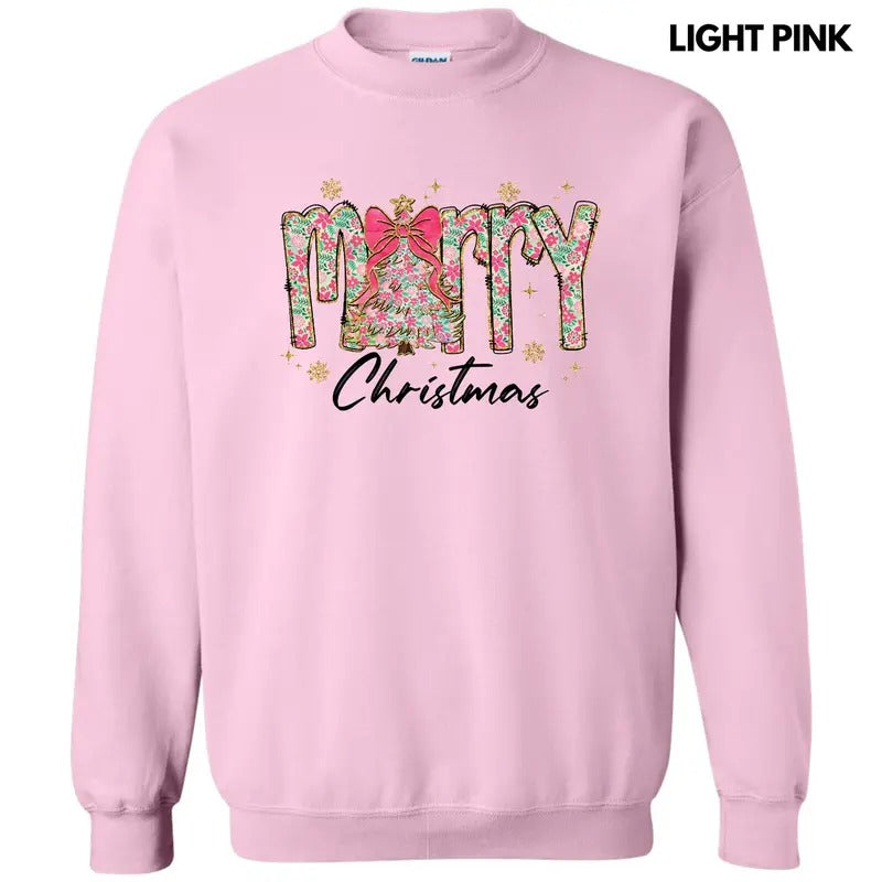 Pink Ditsy Floral Merry Christmas Sweatshirt 'NLB'