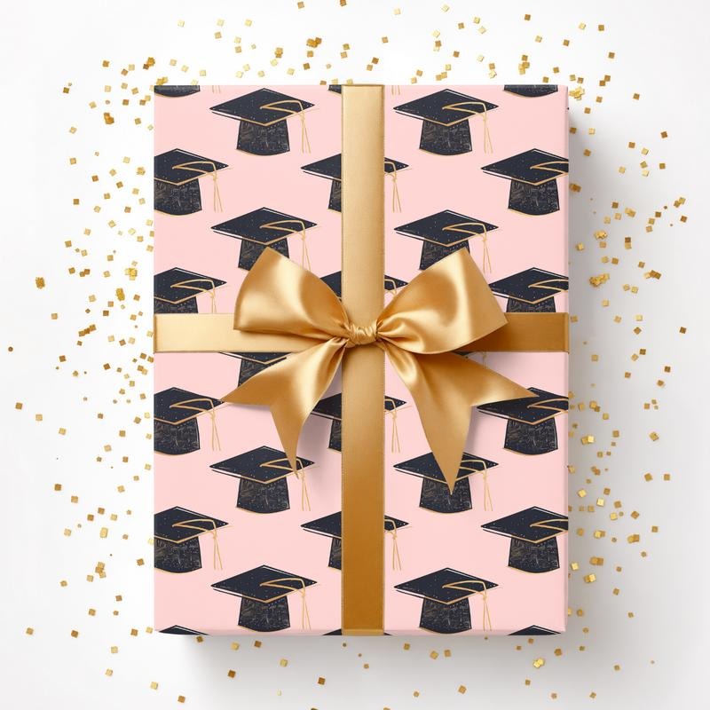 Pink Graduation Cap Wrapping Paper