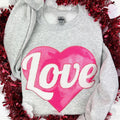 Pink Heart Sequin Patch Sweatshirt -- ASH GREY
