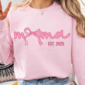 Pink Mama Est 2025 Coquette Shirt, Mama Bow Sweatshirt, Hoodie Casual Cotton