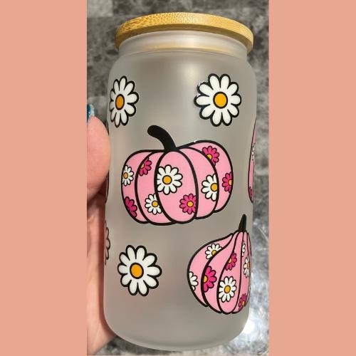 Pink Pumpkins & Daisies Libby Glass