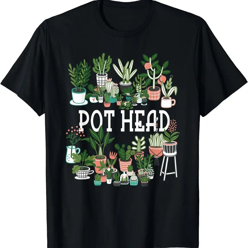 Plant Lover and Gardener: Pot Head Succulent Short Sleeve T-Shirt, Unisex Cotton Tee, Menswear Top