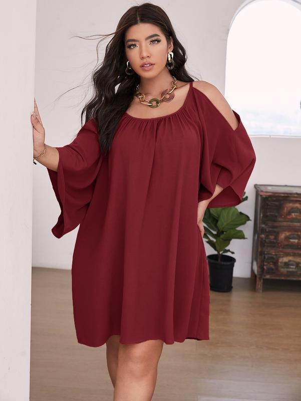 Plus Size Summer Dress Cold Shoulder Short Sleeve Casual Loose Short Dresses