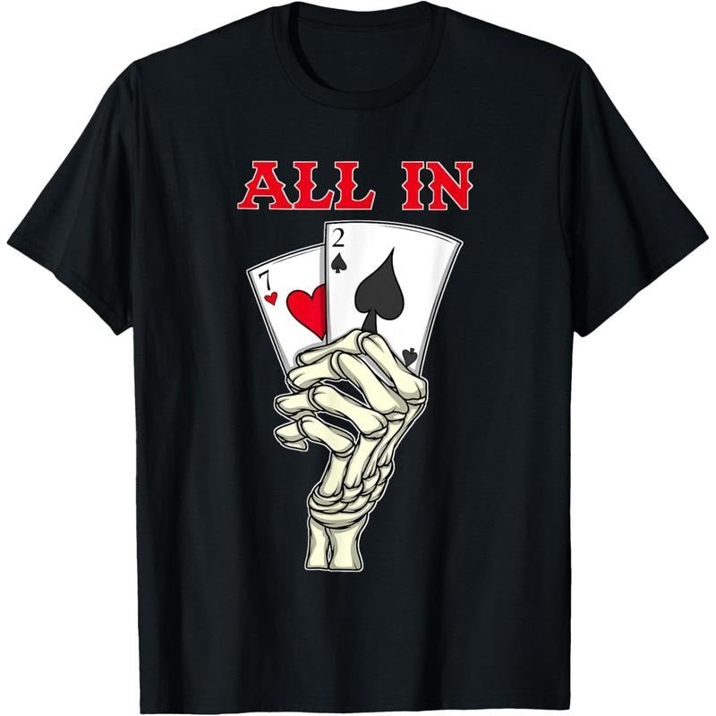 Poker Men 7 2 Skeleton Hand Texas Holdem Poker Player T-Shirt made in usa