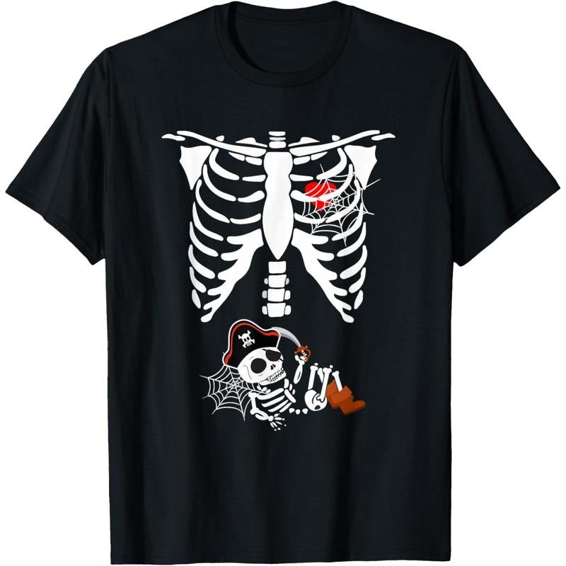 Pregnancy Pirate Baby Skeleton X ray Halloween Costume T-Shirt made in usa