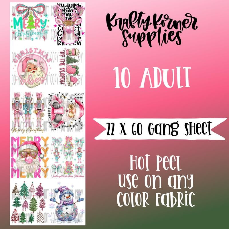 Preppy Christmas DTF Transfer Gang Sheet, 22 x 60