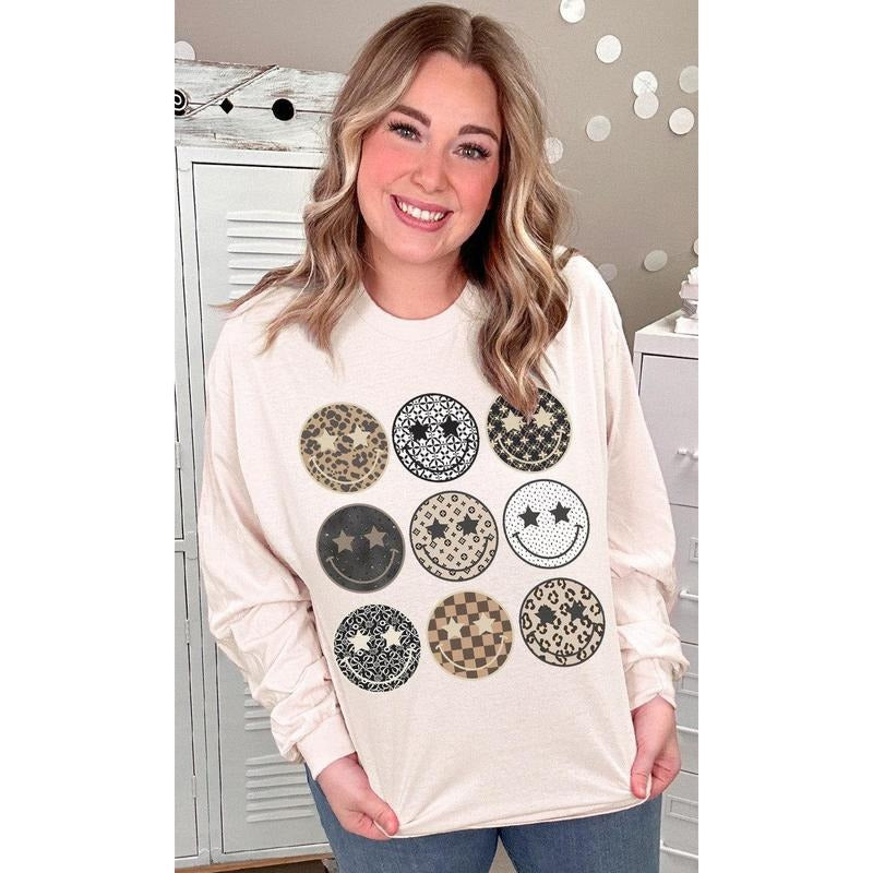 Preppy Smiley Graphic Long Sleeve T-Shirt