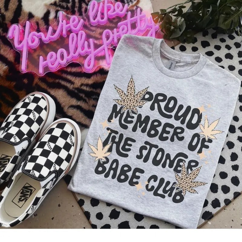 Proud Member Of The Stoner Babe Club - Bleached Shirt - Gildan