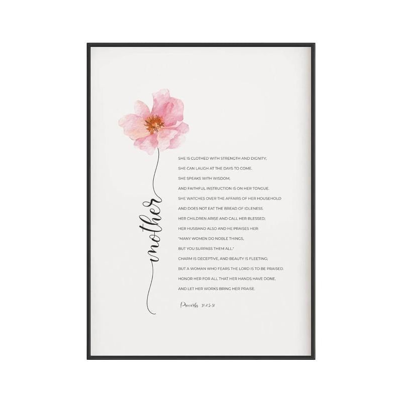 Proverbs 31:25 31 Christian Mother's Day Gift, Floral Mom Bible Verse Art Print, Gifts For Mother Mom Bedroom Wall Decor, Poster Prints No Frame, Home Decoration, Abstract Wall Art, Gifts For Birthday