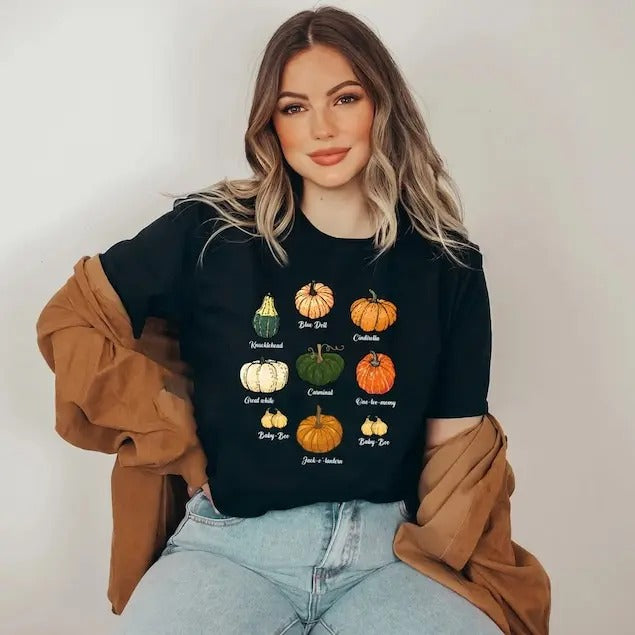 Pumpkin Patch, Pumpkin Shirt, Thanksgiving Tee, Fall Pumpkin Silhouette Womenswear Top Tshirt Casual Cotton