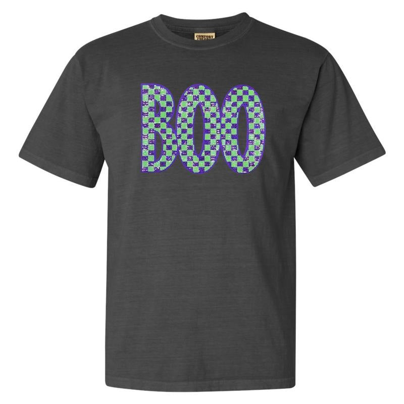 Purple & Green BOO Sequin Patch Comfort Colors T-Shirt