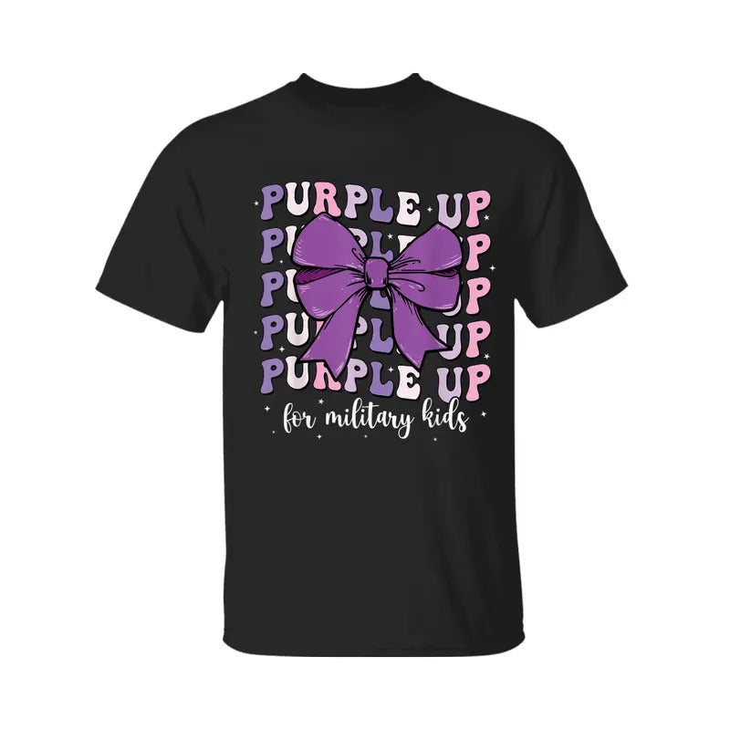Purple Up For Military Coquette Bow Military T-Shirt,  Fashion Casual Short Sleeve T-shirt for Daily Wear, Ladies Summer Clothes, women Top