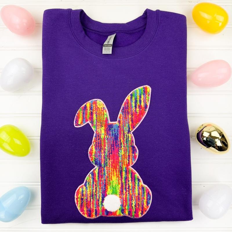 Rainbow Chenille Bunny Patch Sweatshirt -- PURPLE