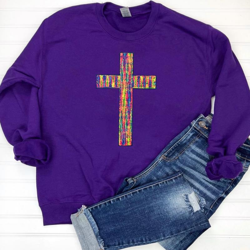 Rainbow Chenille Cross Patch Sweatshirt -- PURPLE