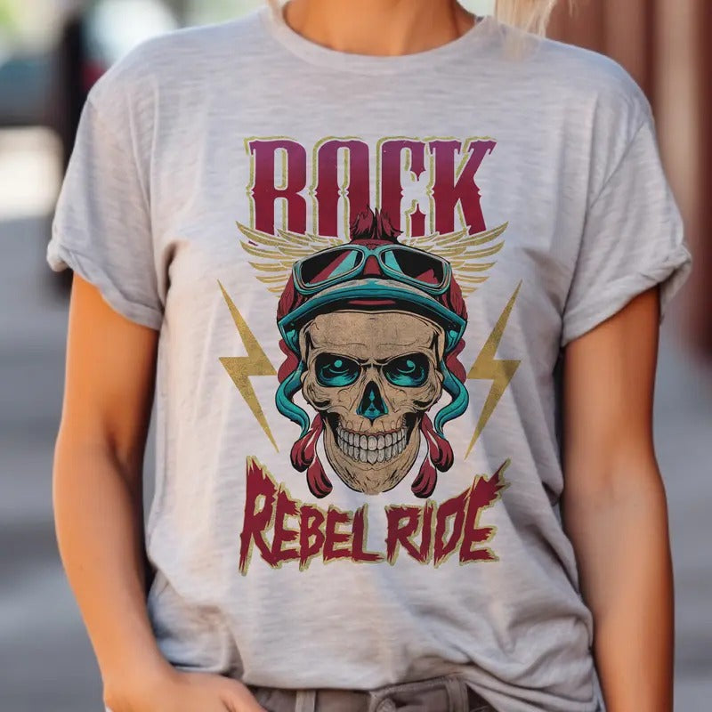 Rebel Rock and Roll Tees Rock and Roll Concert Tshirts Skull Rocker T-Shirts