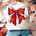 Red Bow Christmas Sweatshirt, Lovely Bow Xmas T Shirt, Cozy Season, Red Coquette Bow Sweatshirt,  Popular Christmas Gift, Noel Coquette T Shirt